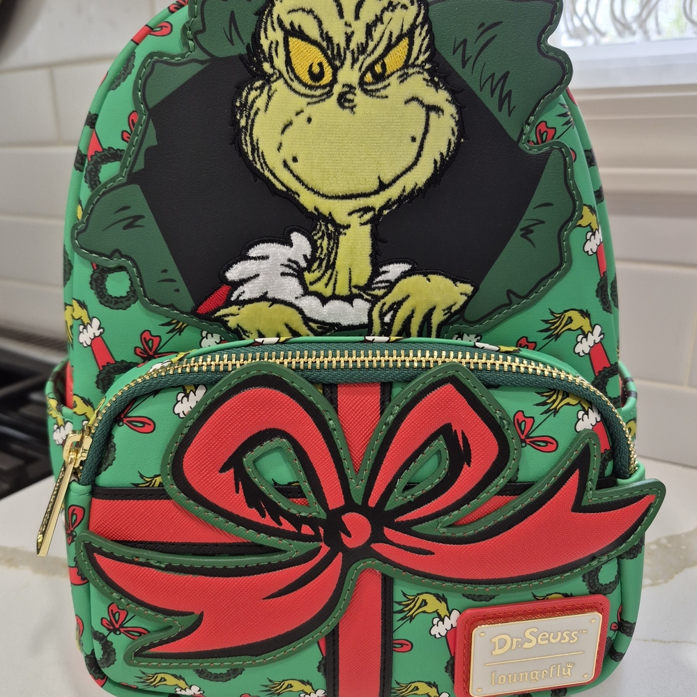 Loungefly Green and Red Grinch Backpack